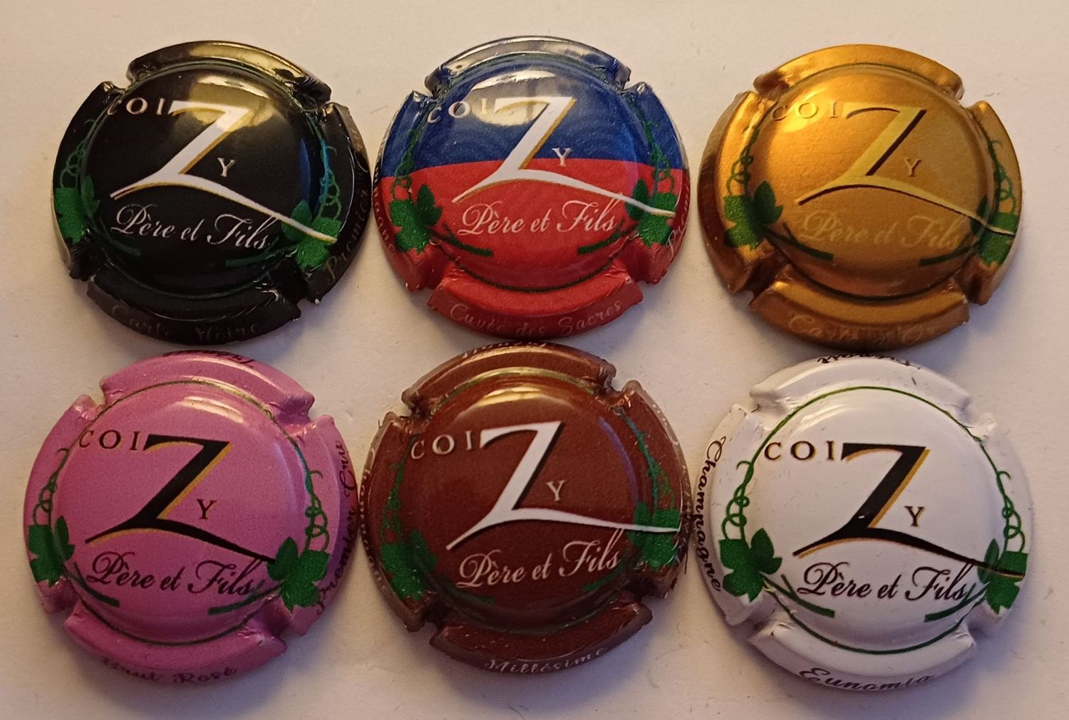 6 BELLES CAPSULES CHAMPAGNE COIZY PERE ET FILS LOGO REF N° 23 a 23e NEWS