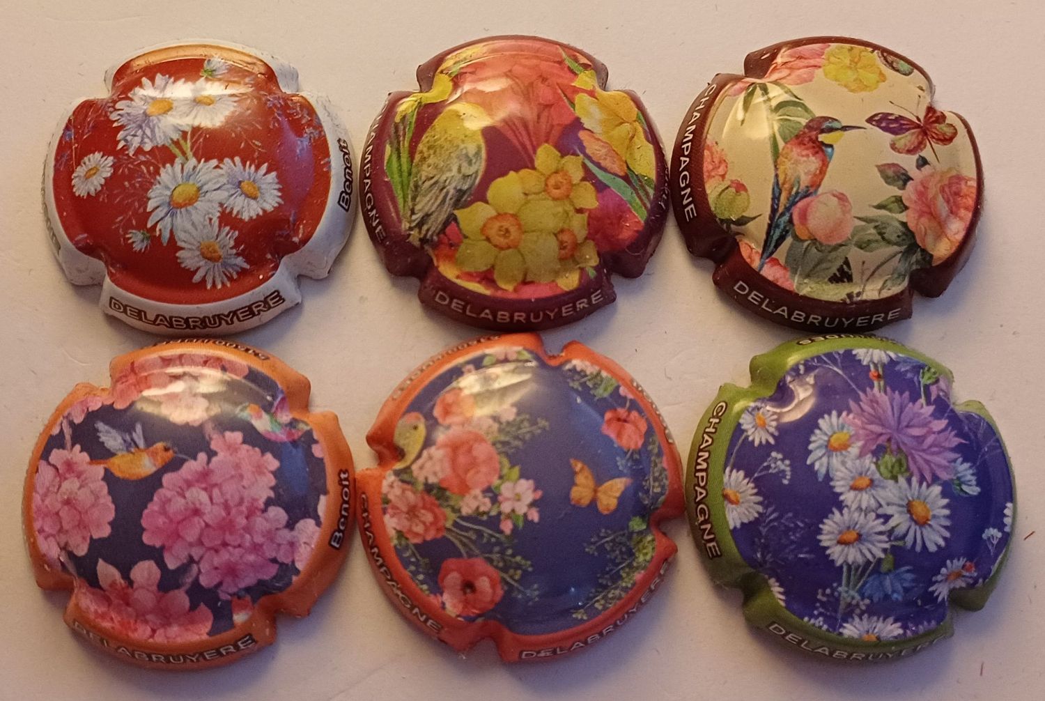 6 BELLES CAPSULES CHAMPAGNE DELABRUYERE BENOIT LES FLEURS REF N° 16 a 16e NEWS