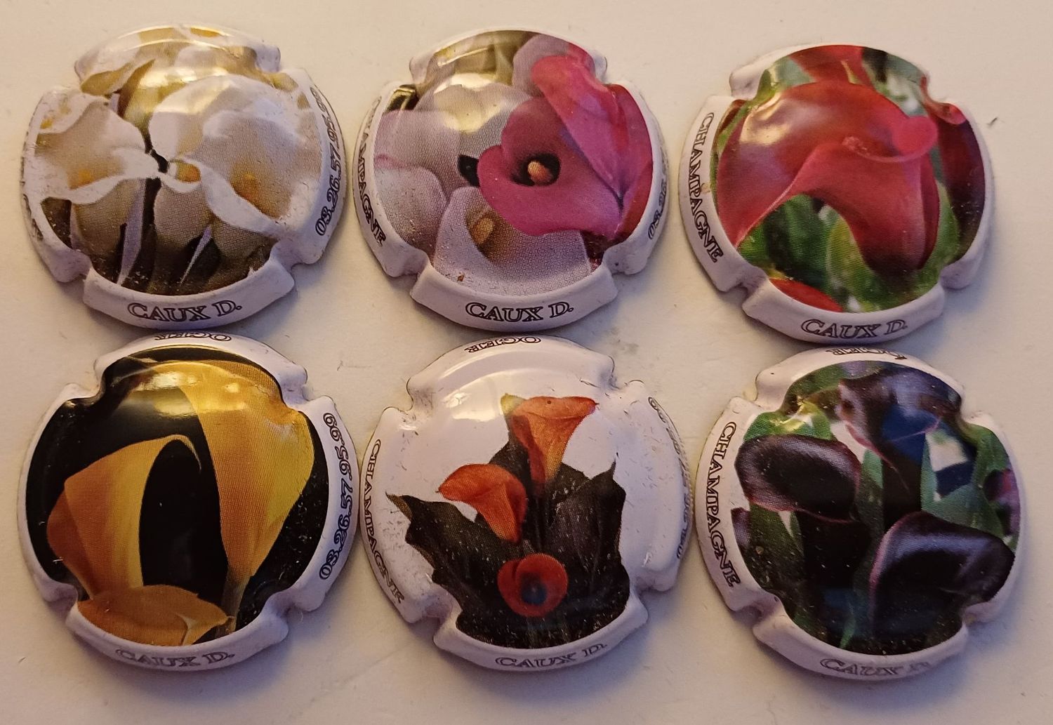 6 BELLES CAPSULES CHAMPAGNE CAUX DOMINIQUE LES FLEURS REF N° 33 a 33e NEWS