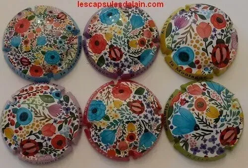6 BELLES CAPSULES CHAMPAGNE BEATRIX DE GIMBRES FLEURS ET COCCINELLES REF N° 3 a 3e NEWS