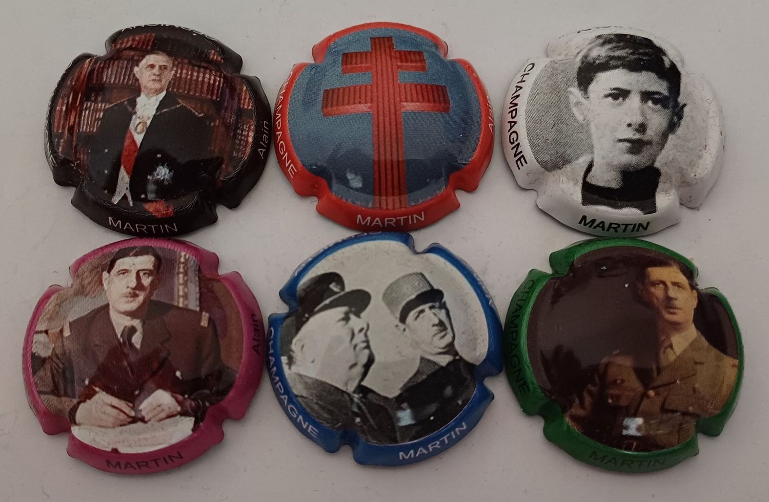 6 BELLES CAPSULES CHAMPAGNE ALAIN MARTIN GENERAL DE GAULLE REF N°9 a 9 e NEWS