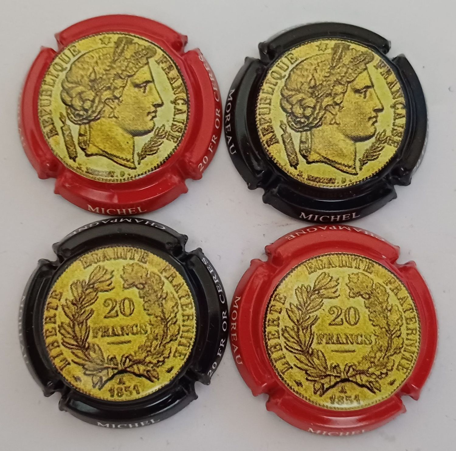 4 CAPSULES CHAMPAGNE MOREAU MICHEL 20 FRANC REF N°11 A 11c NEWS