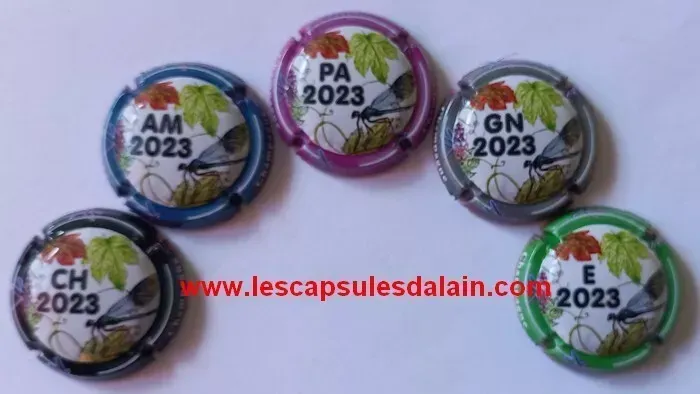 5 BELLES CAPSULES CHAMPAGNE GENERIQUE PUZZLE LIBELLULE 2023 REF N°1324 a 1324d NEWS