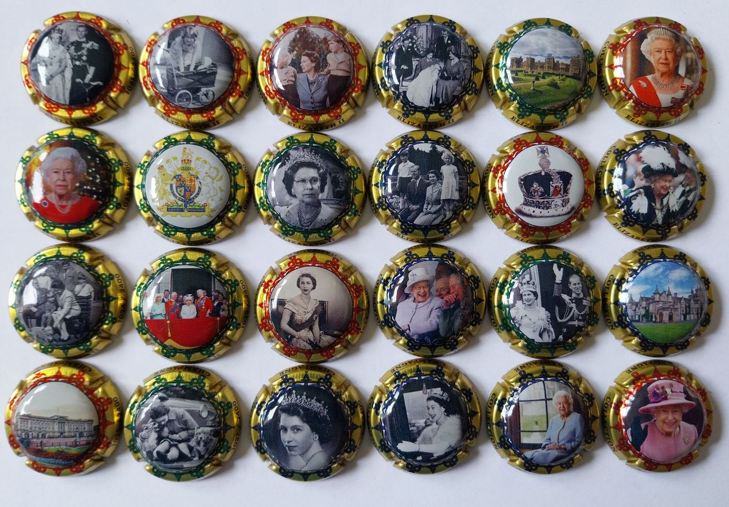 24 BELLES CAPSULES CHAMPAGNE GENERIQUE REINE ANGLETERRE 2023 COUTOUR OR NEWS