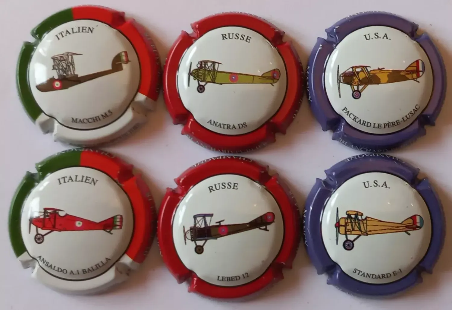 6 BELLES CAPSULES CHAMPAGNE BLANCHARD PUBLIER AVION USA/ITALIEN N° 5l a 5q NEWS