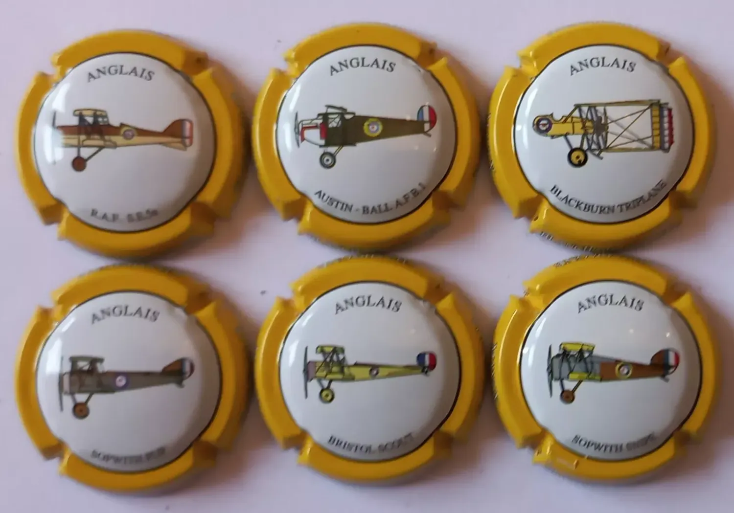 6 BELLES CAPSULES CHAMPAGNE BLANCHARD PUBLIER AVION ANGLAIS REF N° 5x a 5zc NEWS