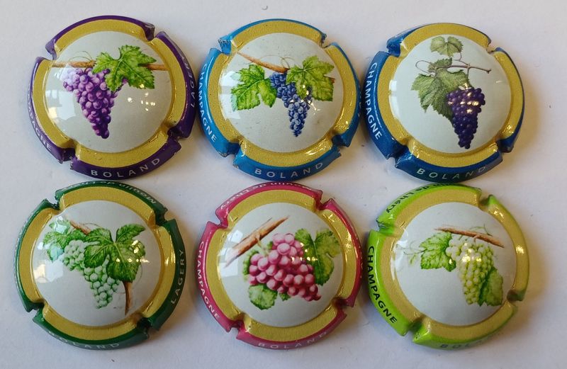6 BELLES CAPSULES CHAMPAGNE BOLAND LAGERY GRAPPES REF N° 4 a 4e NEWS