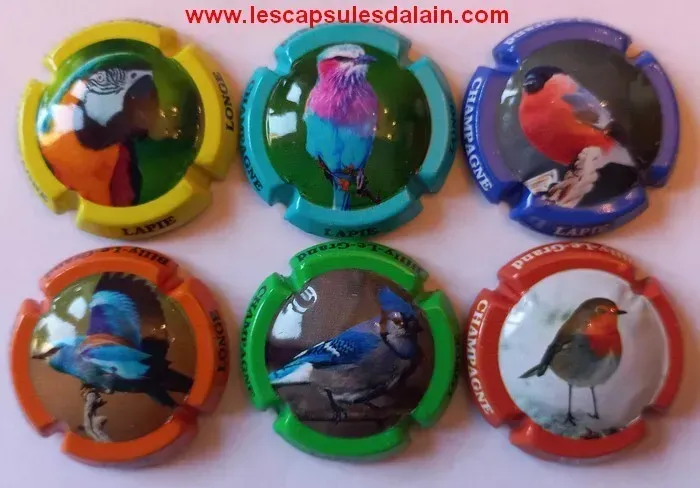 6 BELLES CAPSULES DE CHAMPAGNE LAPIE-LONGE LES OISEAUX REF N° 4 a 4e NEWS