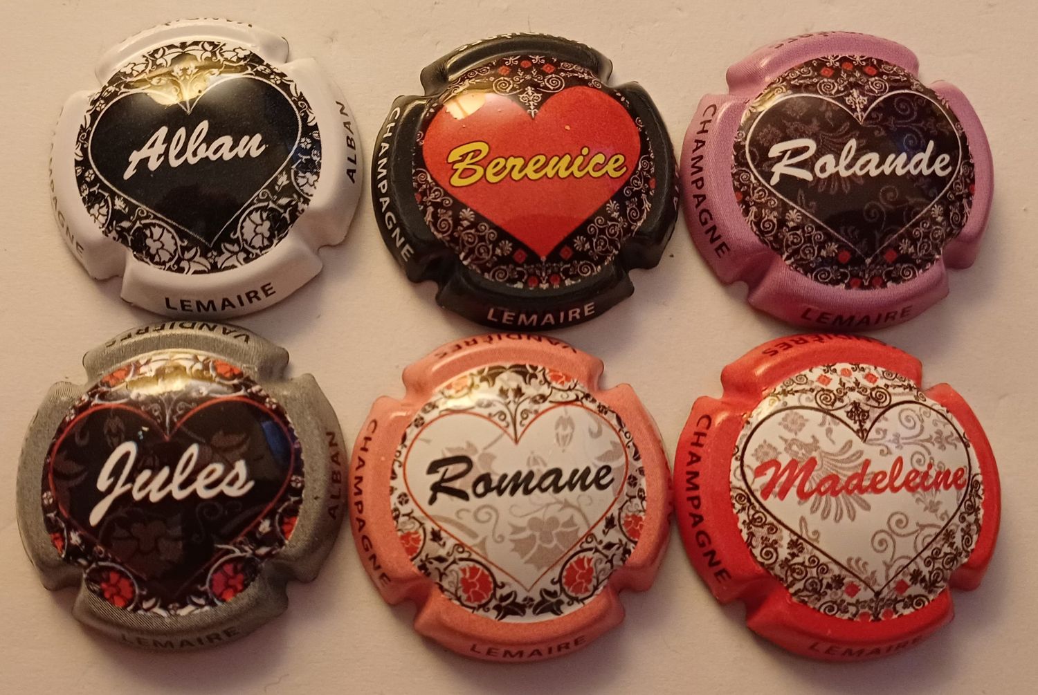 6 BELLES CAPSULES CHAMPAGNE LEMAIRE ALBAN COEUR REF N° 9 a 9e NEWS