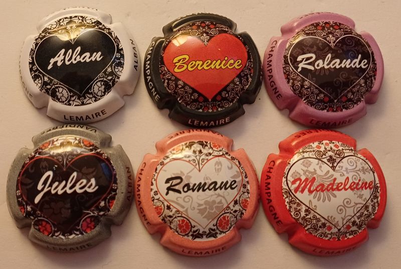 6 BELLES CAPSULES CHAMPAGNE LEMAIRE ALBAN COEUR REF N° 9 a 9e NEWS