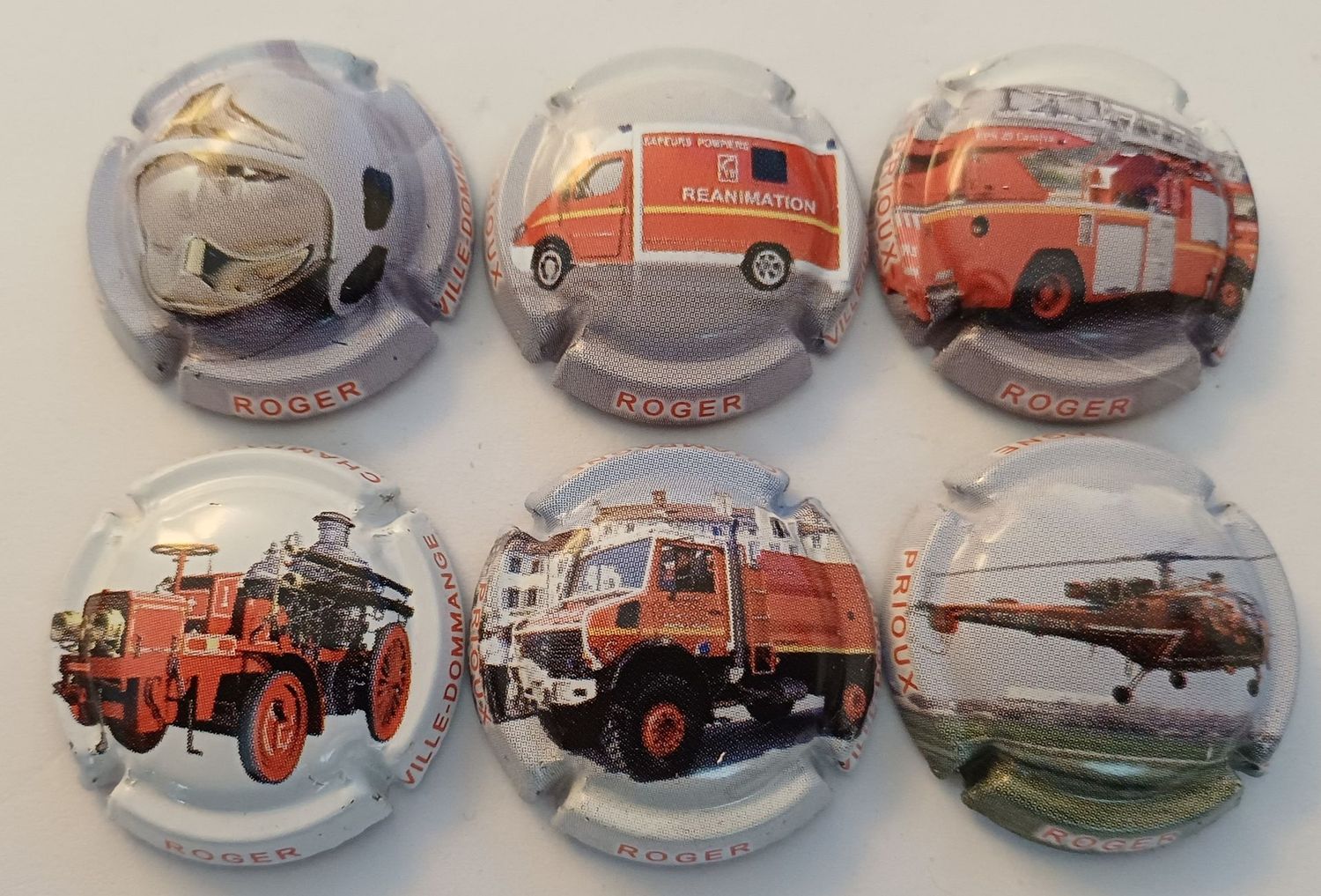 6 BELLES CAPSULES CHAMPAGNE PRIOUX ROGER LES POMPIERS REF N°13 a 13e NEWS