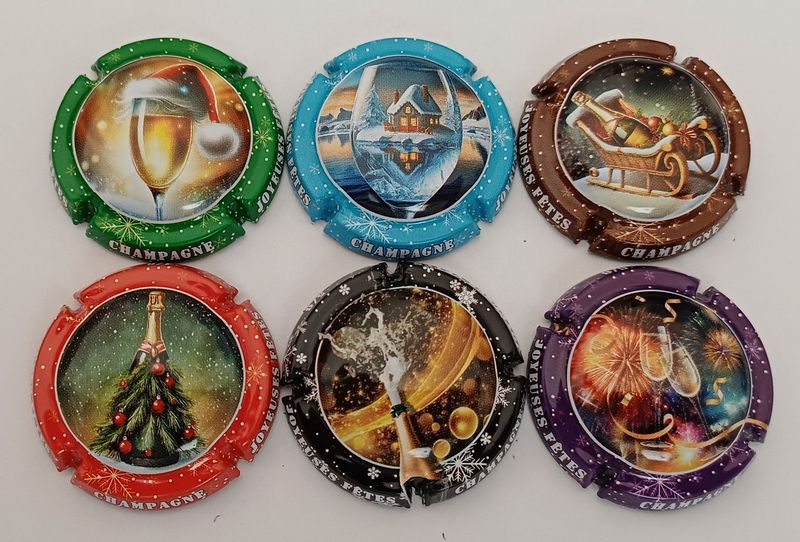 6 BELLES CAPSULES CHAMPAGNE GENERIQUE JOYEUSES FETES REF N°1400 a 1400e NEWS