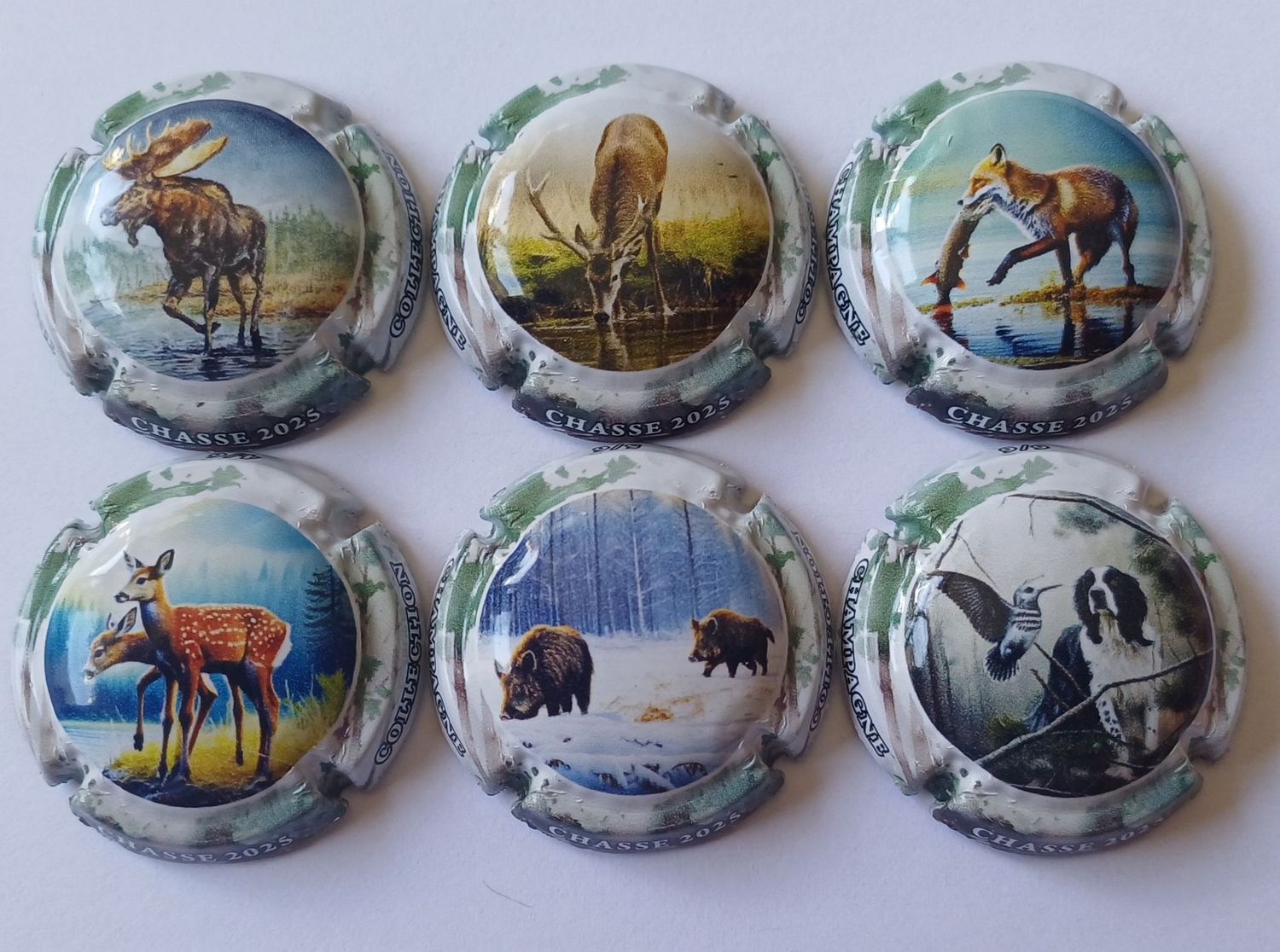 6 BELLES CAPSULES CHAMPAGNE GENERIQUE CHASSE 2025 REF N°1483 a 1483e NEWS