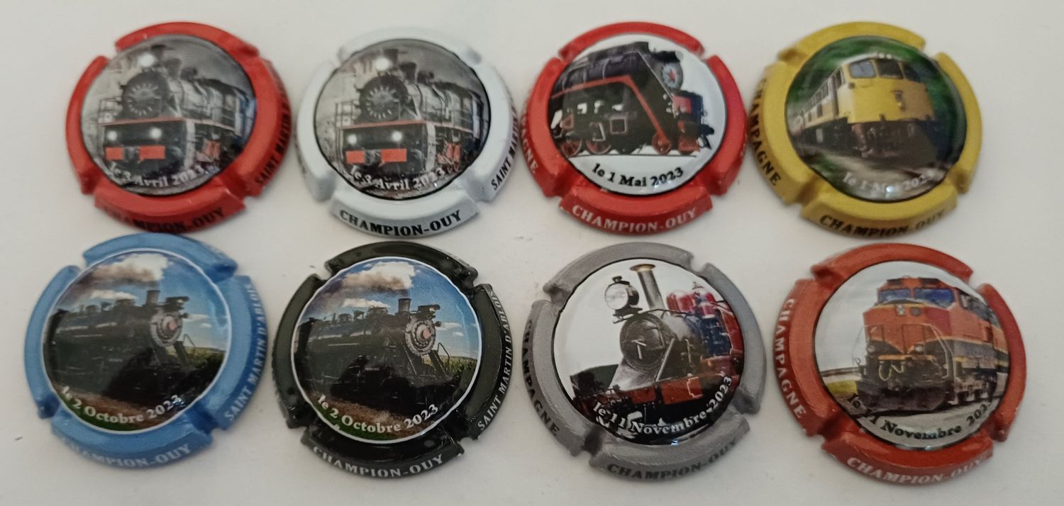 8 BELLES CAPSULES CHAMPAGNE CHAMPION OUY LOCOMOTIVES REF N°33 a 33g NEWS