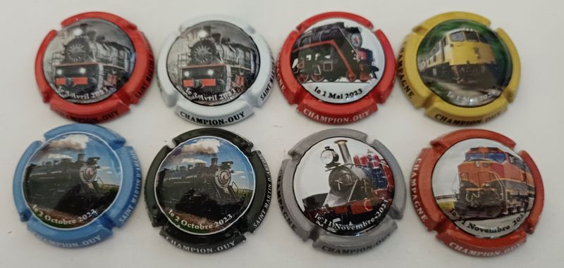 8 BELLES CAPSULES CHAMPAGNE CHAMPION OUY LOCOMOTIVES REF N°33 a 33g NEWS