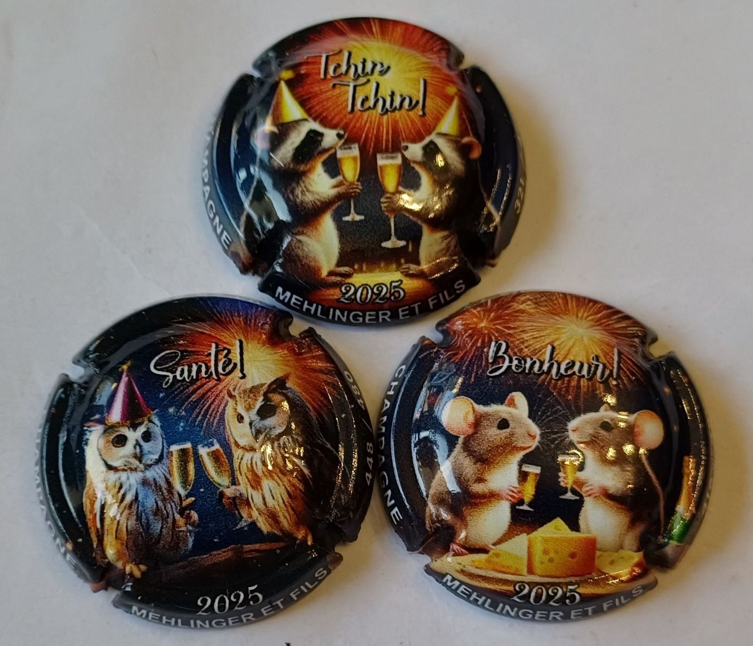 3 BELLES CAPSULES CHAMPAGNE MEHLINGER ET FILS BONNE ANNEE 2025 480EX REF N°40 a 40b NEWS