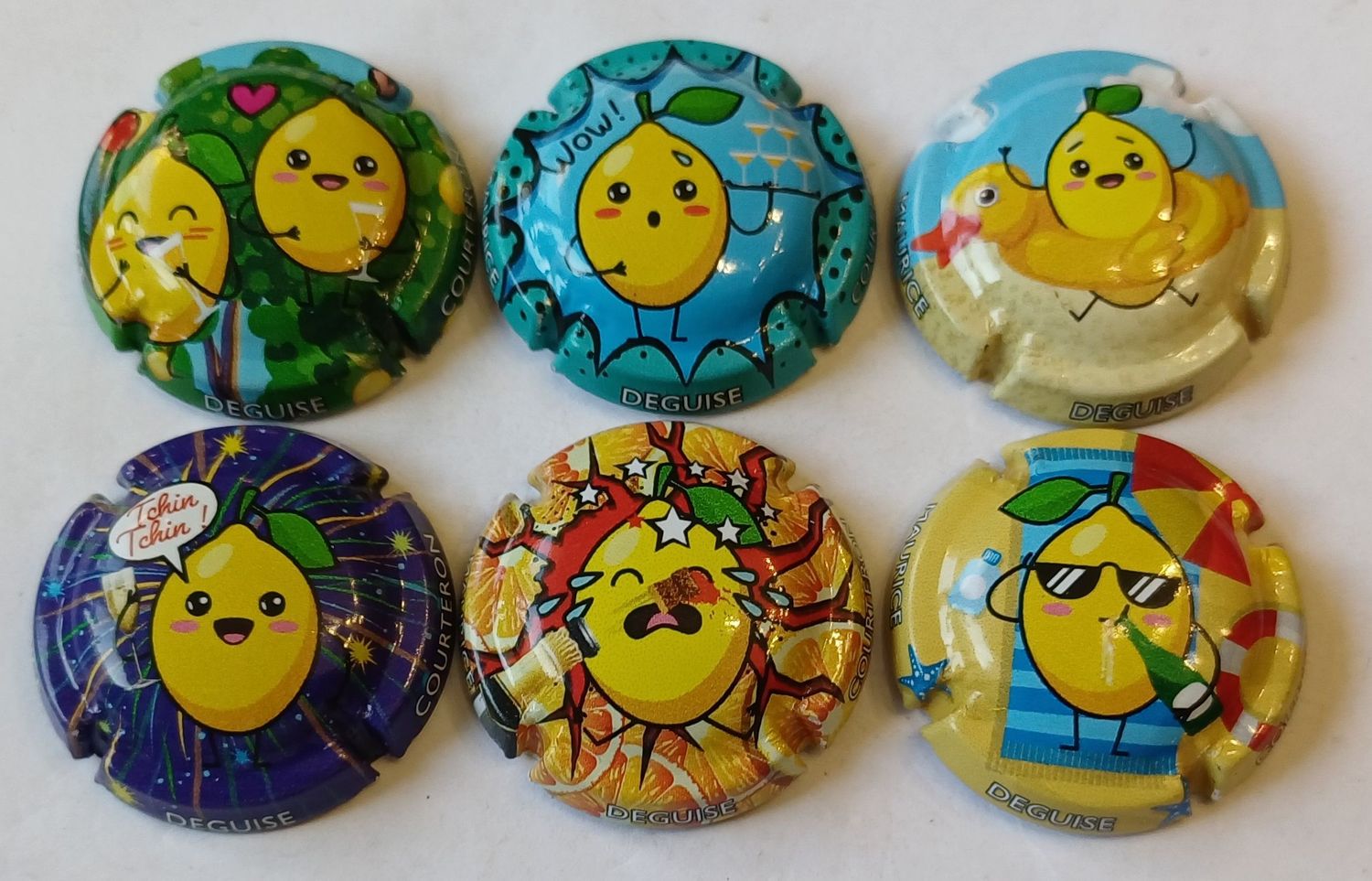 6 BELLES CAPSULES CHAMPAGNE DEGUISE MAURICE CITRONS REF N°124 et 124e NEWS