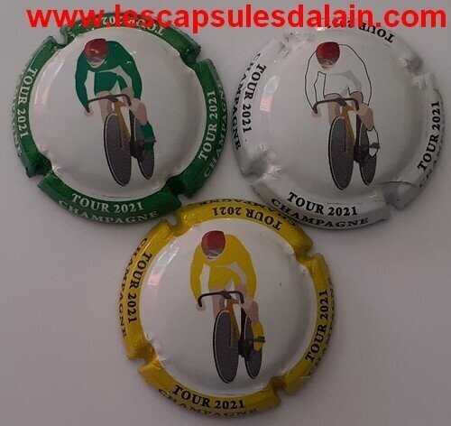 3 BELLES CAPSULES CHAMPAGNE GENERIQUE TOUR DE FRANCE 2021 RECTO VERSO REF N°1196 a 1196b NEWS