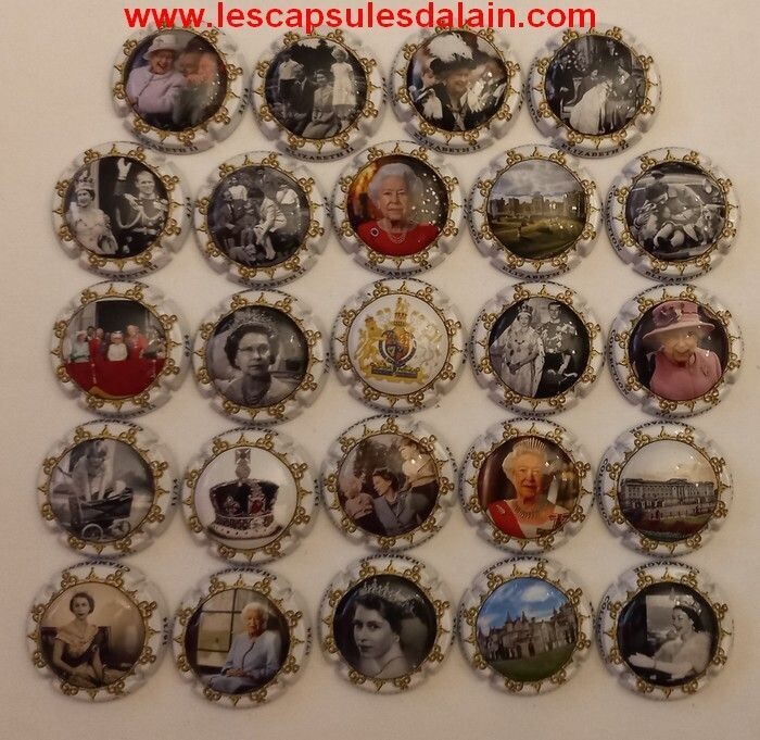 24 BELLES CAPSULES CHAMPAGNE GENERIQUE REINE ANGLETERRE 2023 COUTOUR BLANC NEWS