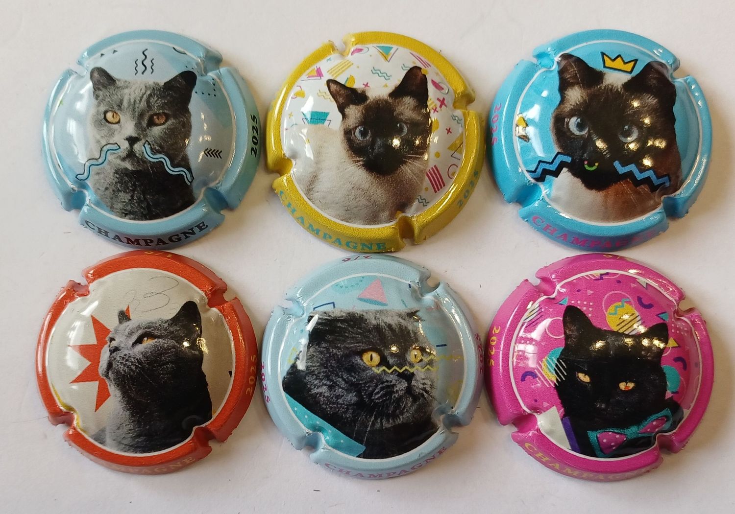 6 BELLES CAPSULES CHAMPAGNE GENERIQUE CHATS 2025 REF N°1495 a 1495e NEWS