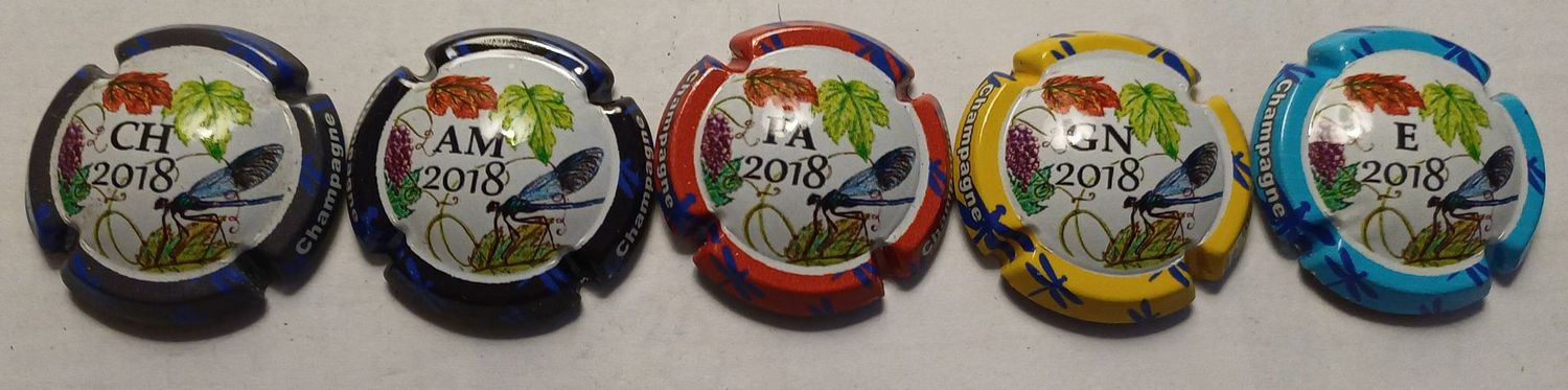 5 BELLES CAPSULES CHAMPAGNE GENERIQUE PUZZLE LIBELLULE 2018 REF N°979f a 979j NEWS