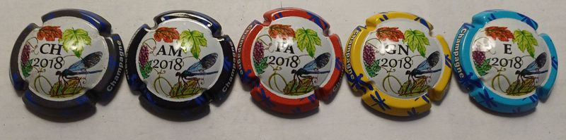 5 BELLES CAPSULES CHAMPAGNE GENERIQUE PUZZLE LIBELLULE 2018 REF N°979f a 979j NEWS