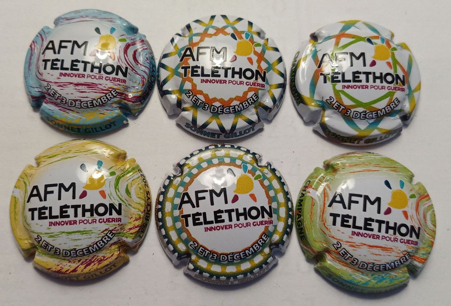 6 BELLES CAPSULES CHAMPAGNE SONNET GILOT TELETHON 2022 REF N° 14r a 14w NEWS
