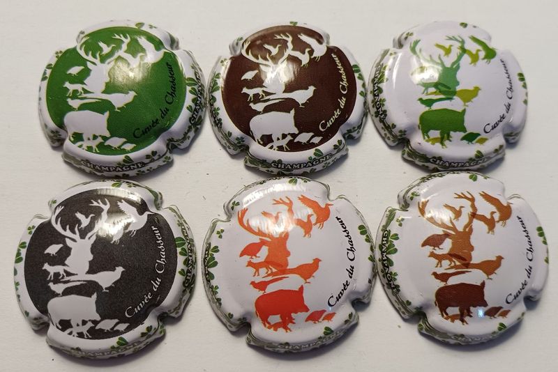 6 BELLES CAPSULES CHAMPAGNE GENERIQUE CUVEE CHASSE REF N°C48 a C48e NEWS