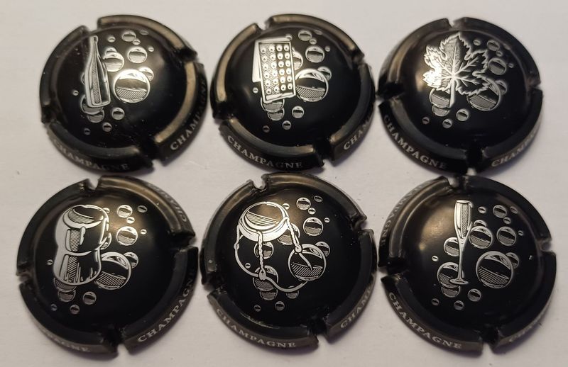 6 BELLES CAPSULES CHAMPAGNE GENERIQUE CONTOUR ARGENT REF N°1056 a 1056e NEWS