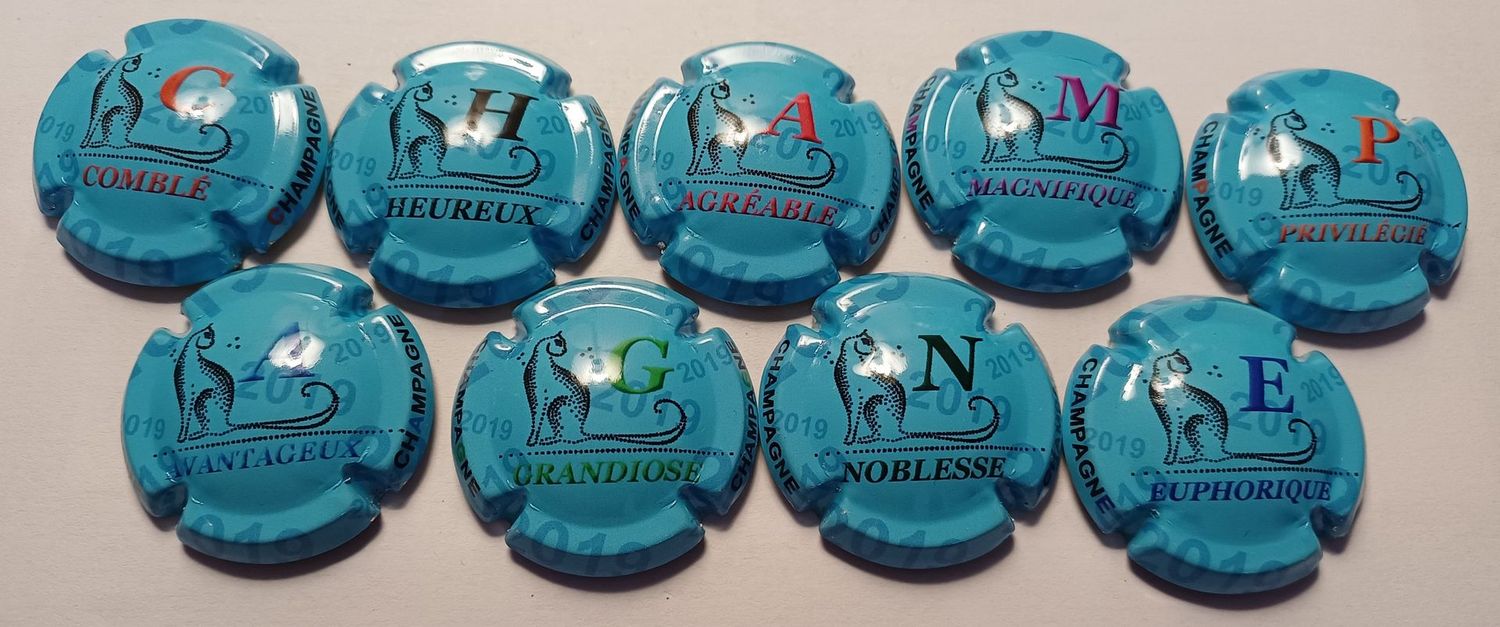 9 BELLES CAPSULES CHAMPAGNE GENERIQUE PUZZLE CHAT BLEU NEWS