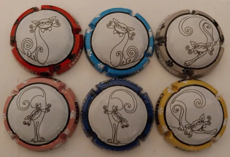 6 BELLES CAPSULES CHAMPAGNE HIRAULT CASSAN CHAT REF N° 15 a 15e NEWS