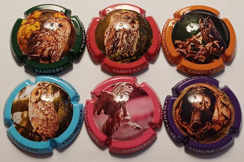 6 BELLES CAPSULES CHAMPAGNE SAMPERS JC LES HIBOUX REF N°15 a 15e NEWS