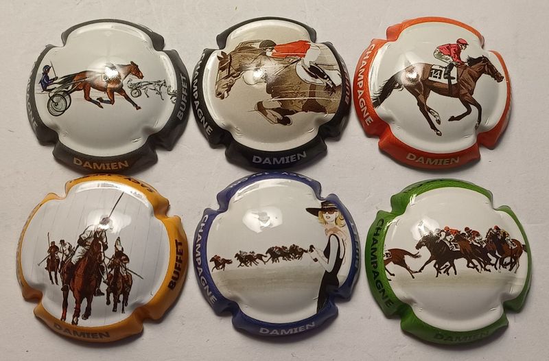 6 BELLES CAPSULES CHAMPAGNE BUFFET DAMIEN HIPPISME REF N° 8 a 8e NEWS