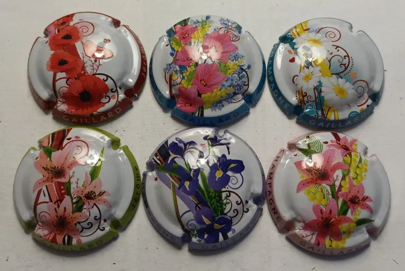 6 BELLES CAPSULES CHAMPAGNE GAILLARD JEROME FLEURS REF N°12 a 12e NEWS