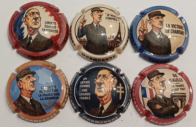 6 BELLES CAPSULES CHAMPAGNE GENERIQUE GENERAL DE GAULLE CARICATURE 2026 NEWS