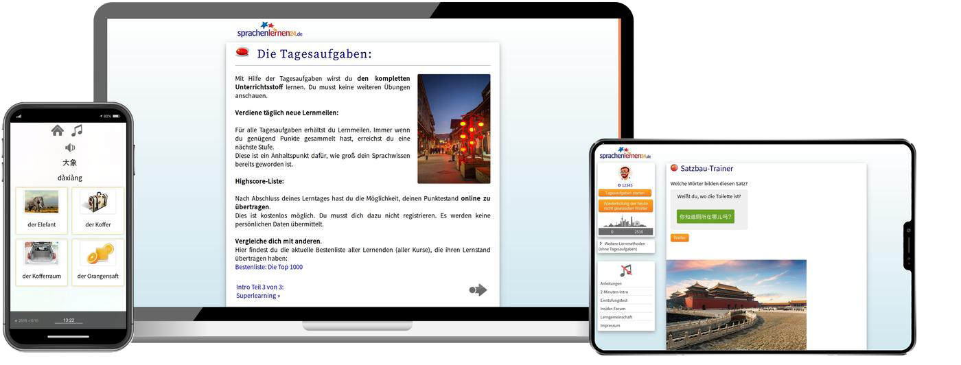 Deutsch lernen für Chinesen-Basiskurs (A1/A2) + Audiotrainer - Onlinekurs