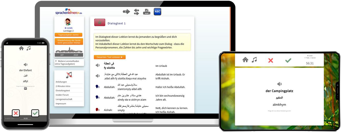 Deutsch lernen für Marokkaner-Basiskurs (A1/A2) + Audiotrainer - Onlinekurs