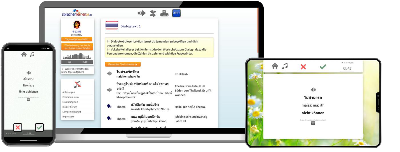 Deutsch lernen für Thailänder-Basiskurs (A1/A2) + Audiotrainer - Onlinekurs