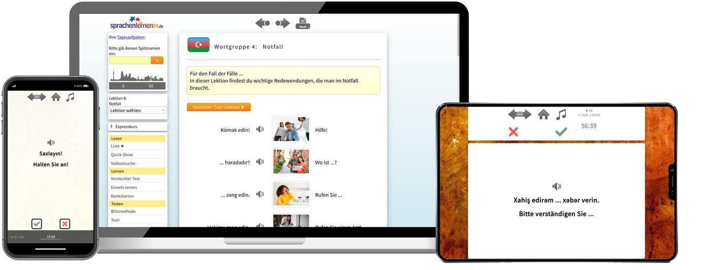 Aserbaidschanisch Reisepaket Sprachkurs mit Audiotrainer für Urlaub und Reise