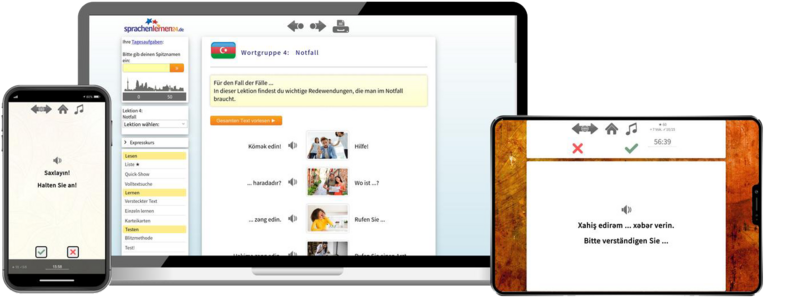 Aserbaidschanisch Reisepaket Sprachkurs mit Audiotrainer für Urlaub und Reise