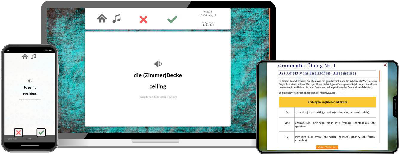 Englisch-Aufbaukurs (B1/B2) + Audiotrainer - Onlinekurs