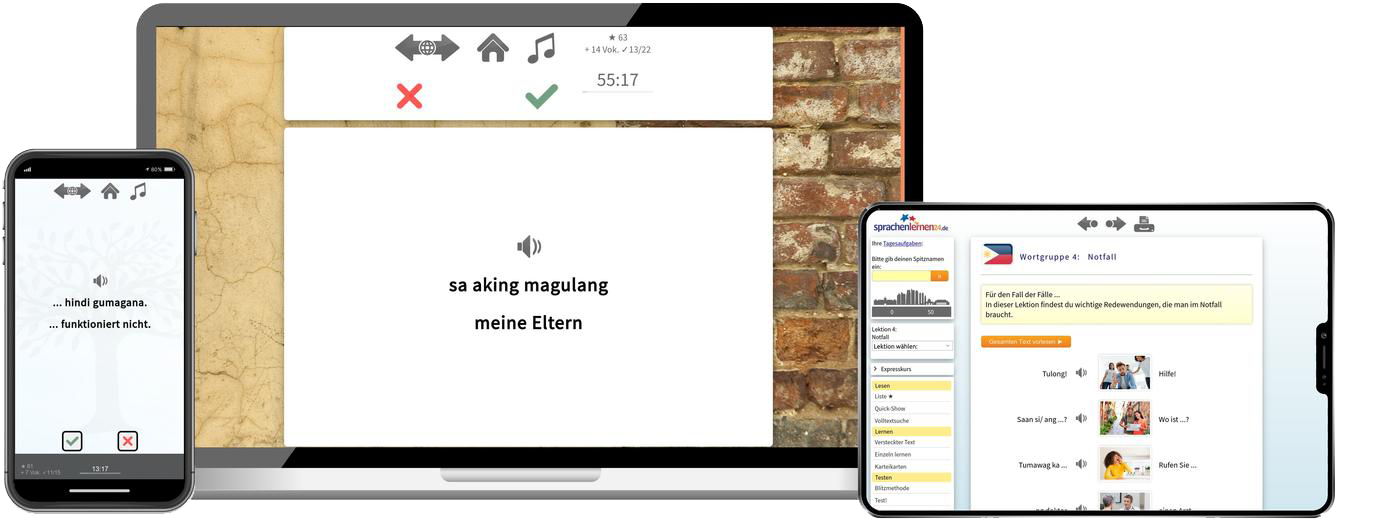 Filipino Expresskurs A1 Onlinekurs mit Audiotrainer für Anfänger und Reisen