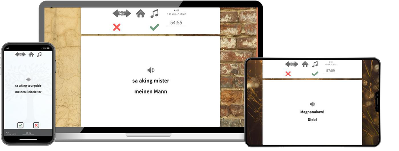 Filipino-Reisepaket - Onlinekurs Filipino Reisepaket Sprachkurs mit Audiotrainer für Urlaub und Reise