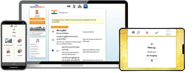 Hindi XL Sprachpaket Onlinekurs mit Basiskurs und Zusatzmaterial