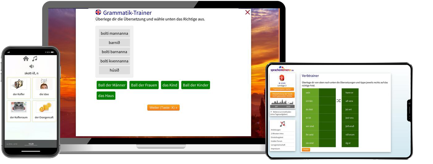 Isländisch XXL Sprachpaket Onlinekurs mit Basis Aufbaukurs und Audiotrainer