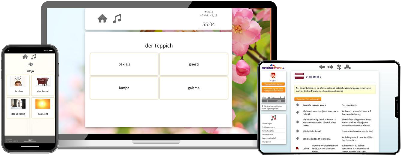 Lettisch Aufbaukurs B1 B2 Onlinekurs mit Audiotrainer für Fortgeschrittene