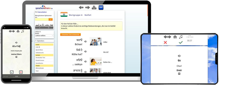 Punjabi-Reisepaket - Onlinekurs Punjabi Reisepaket Sprachkurs mit Audiotrainer für Urlaub und Reise