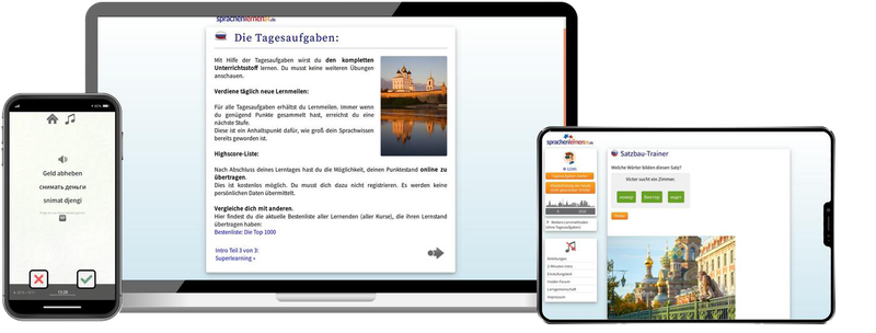 Russisch-Komplettpaket - Onlinekurs Russisch Komplettpaket Sprachkurs A1 bis C2 Onlinekurs mit Audiotrainer