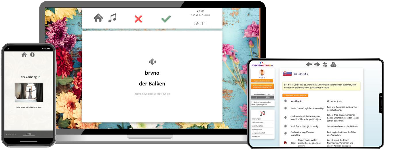 Slowakisch-Aufbaukurs (B1/B2) + Audiotrainer - Onlinekurs