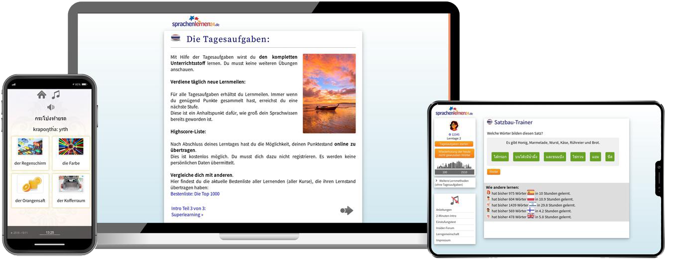 Thailändisch-Komplettpaket - Onlinekurs Thailändisch Komplettpaket Sprachkurs A1 bis C2 Onlinekurs mit Audiotrainer